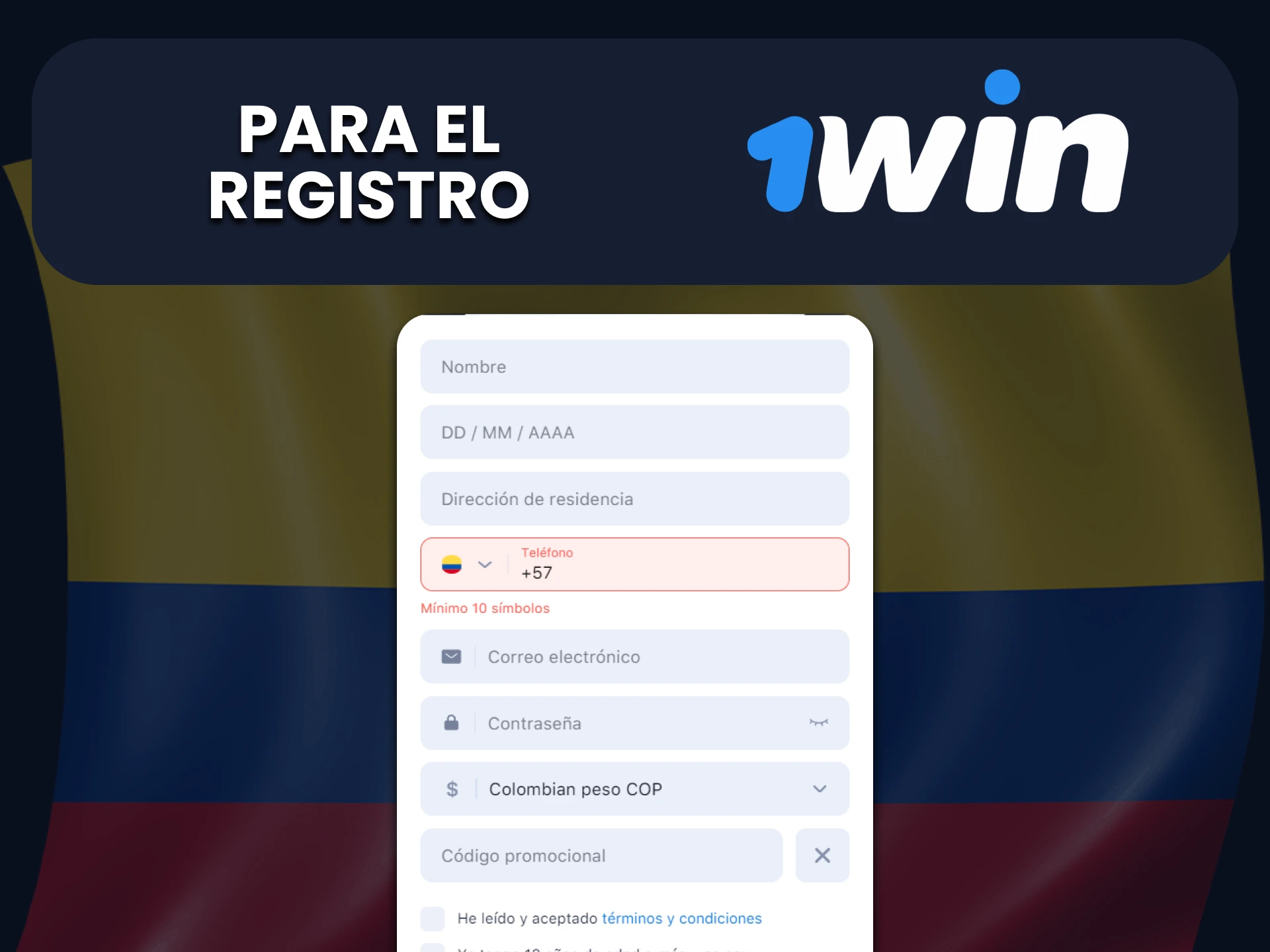 Utilice el código de promoción 1Win en el proceso de registro.