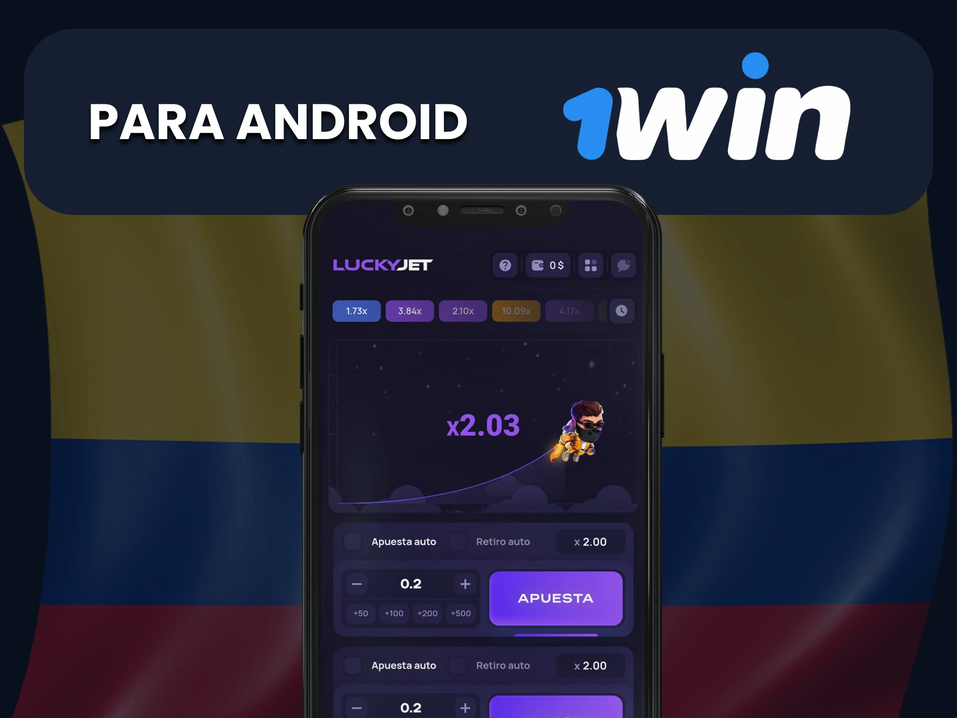 Juega Lucky Jet a través de la aplicación 1win para Android.