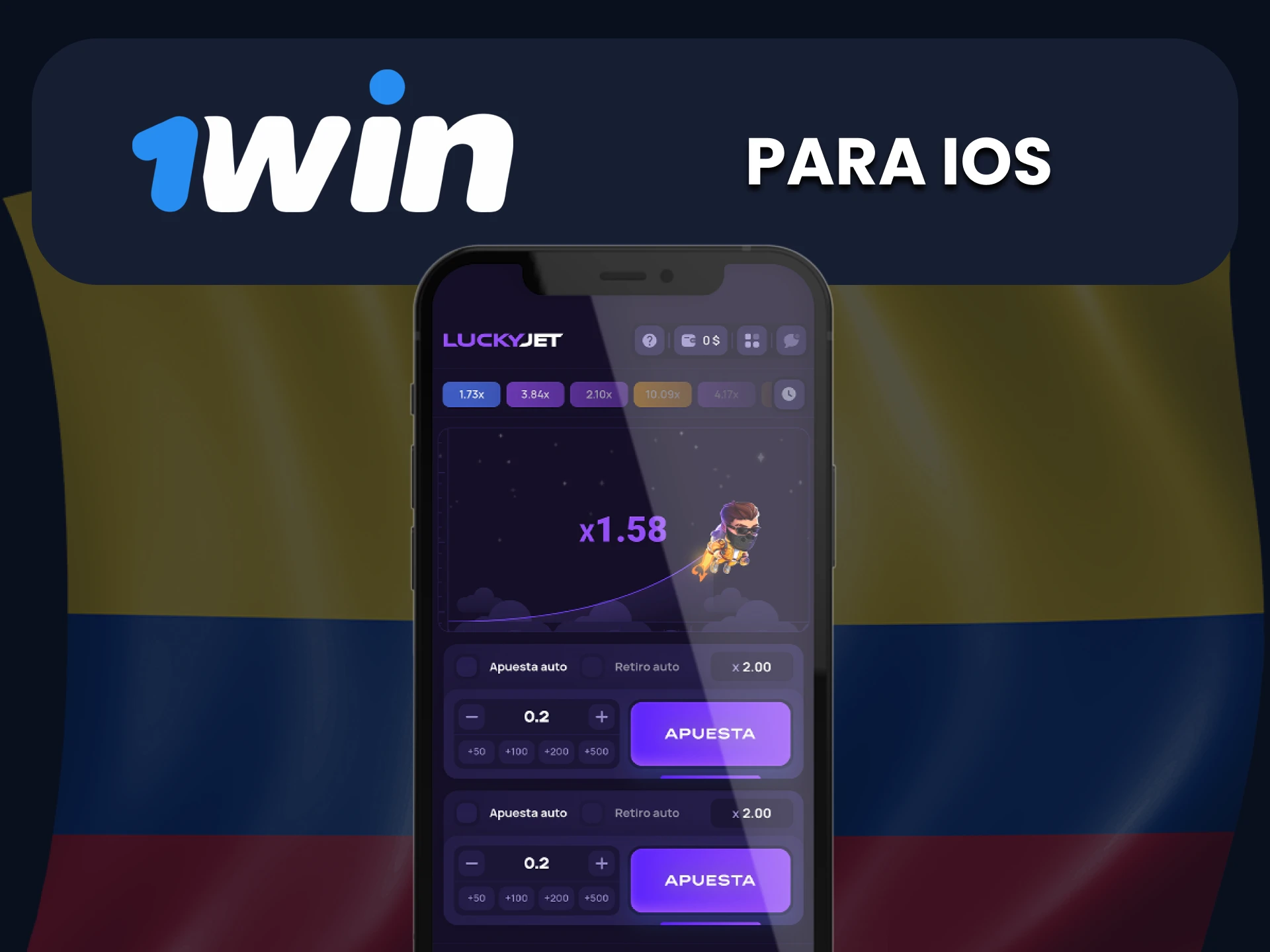 Juega Lucky Jet a través de la aplicación 1win para iOS.