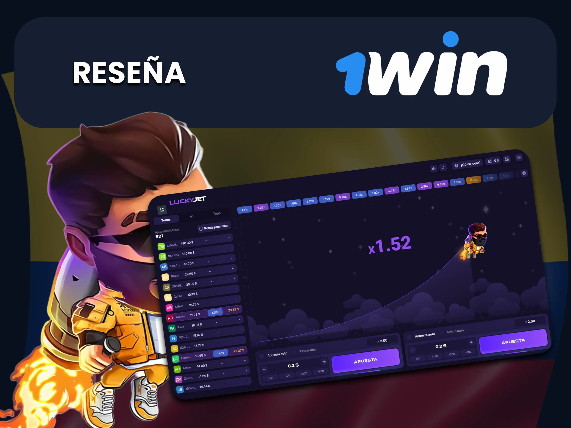 Revisaremos el juego Lucky Jet de 1win.