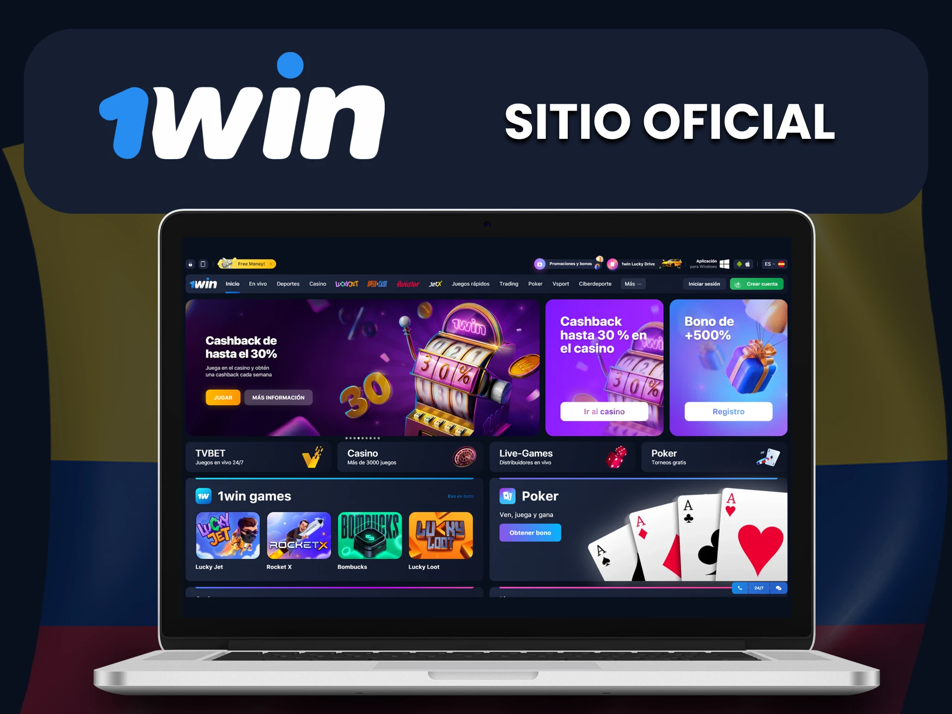 Utilice el sitio web oficial de 1Win para jugar en su PC.