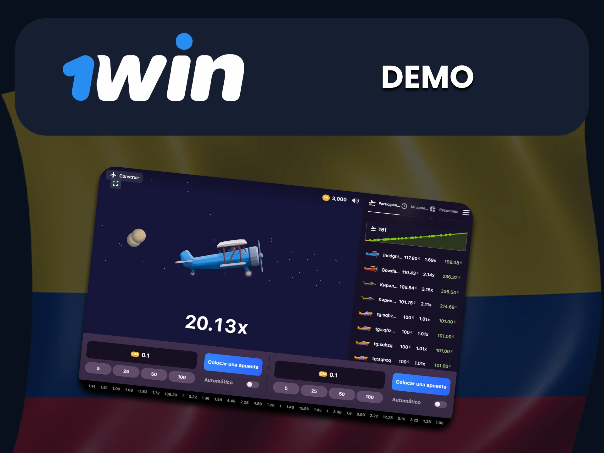 Practica en la versión demo del juego Aviatrix en 1Win antes de jugar con dinero real.