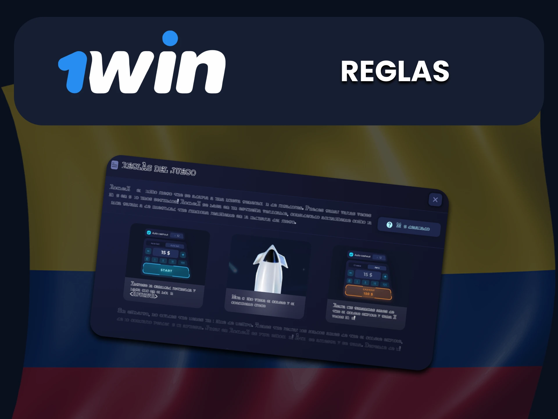 Asegúrate de estudiar las reglas del juego Rocket X en 1Win.