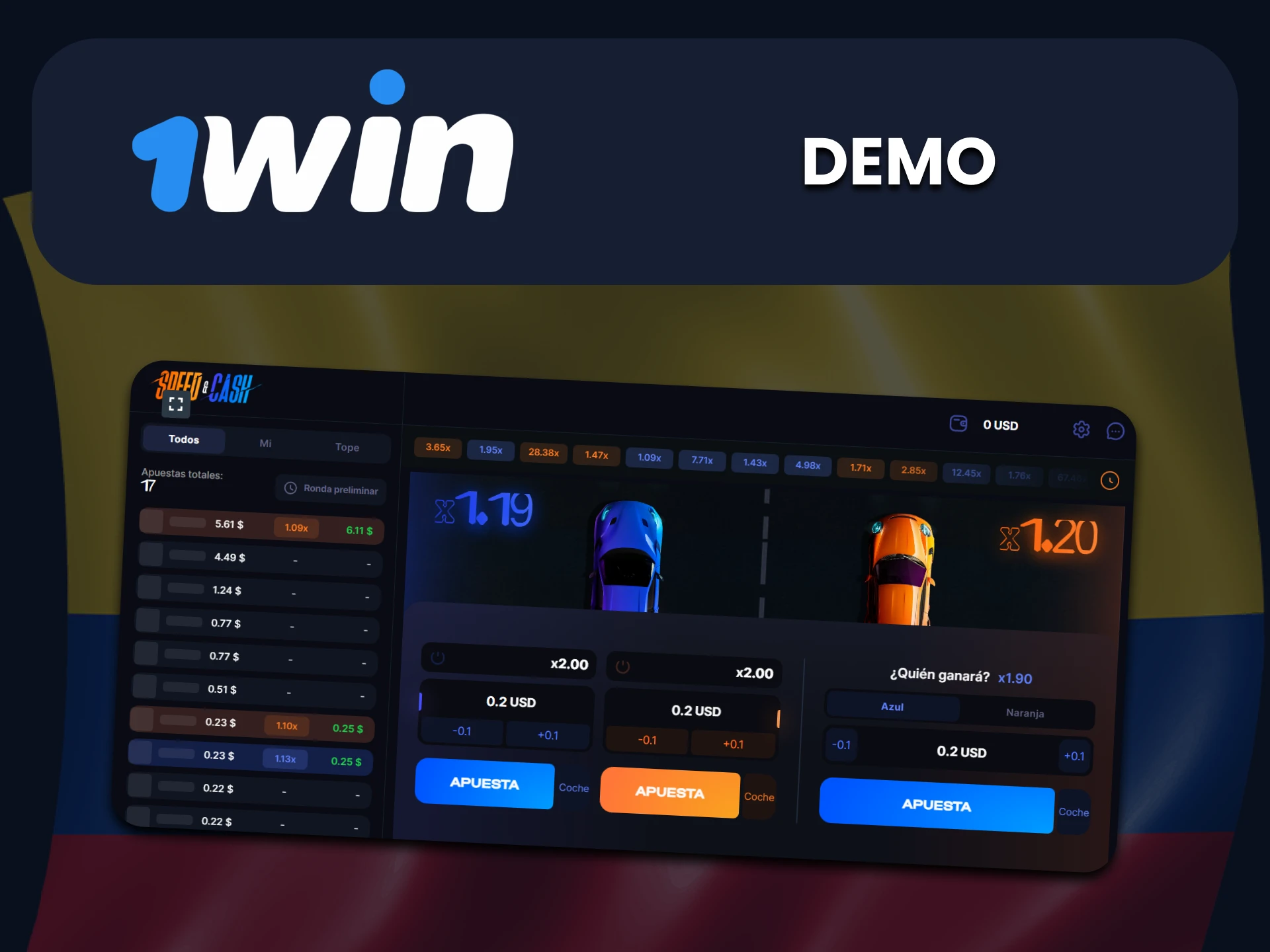Practica en la versión demo del juego Speed ​​and Cash de 1Win.
