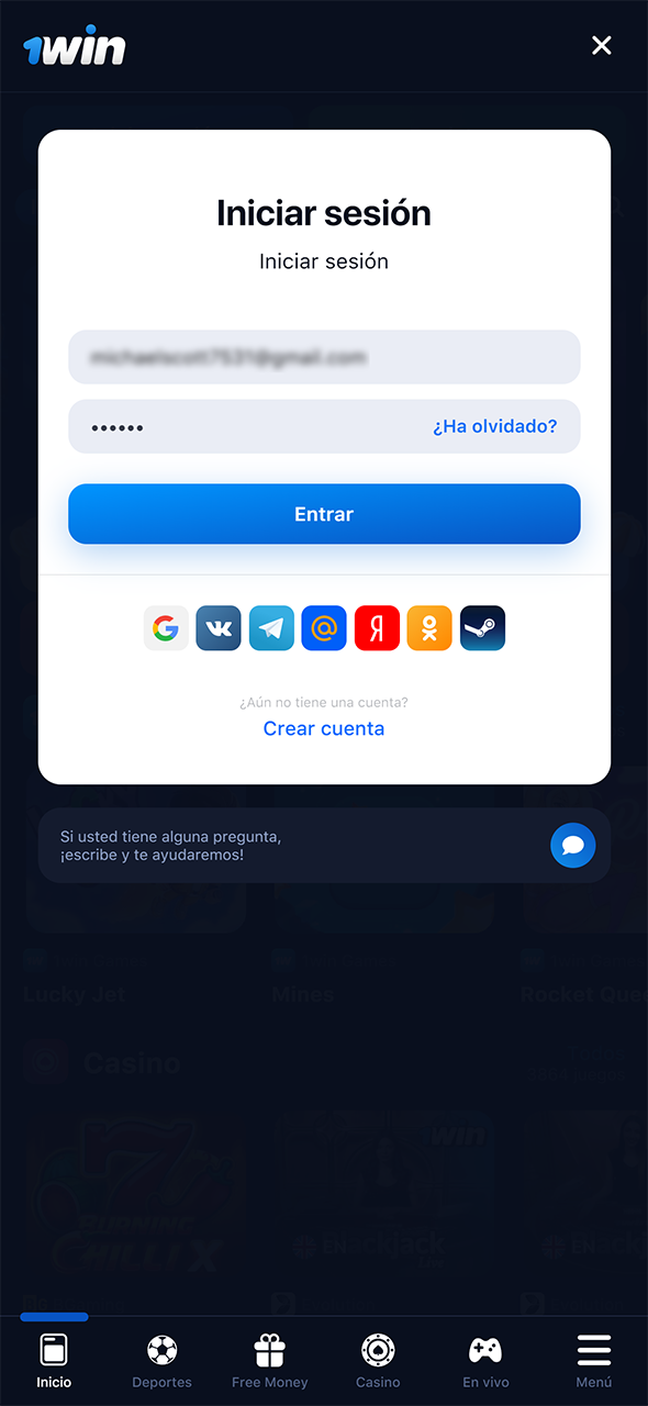 Abra el sitio web oficial de 1Win e inicie sesión en su cuenta para comenzar a depositar.
