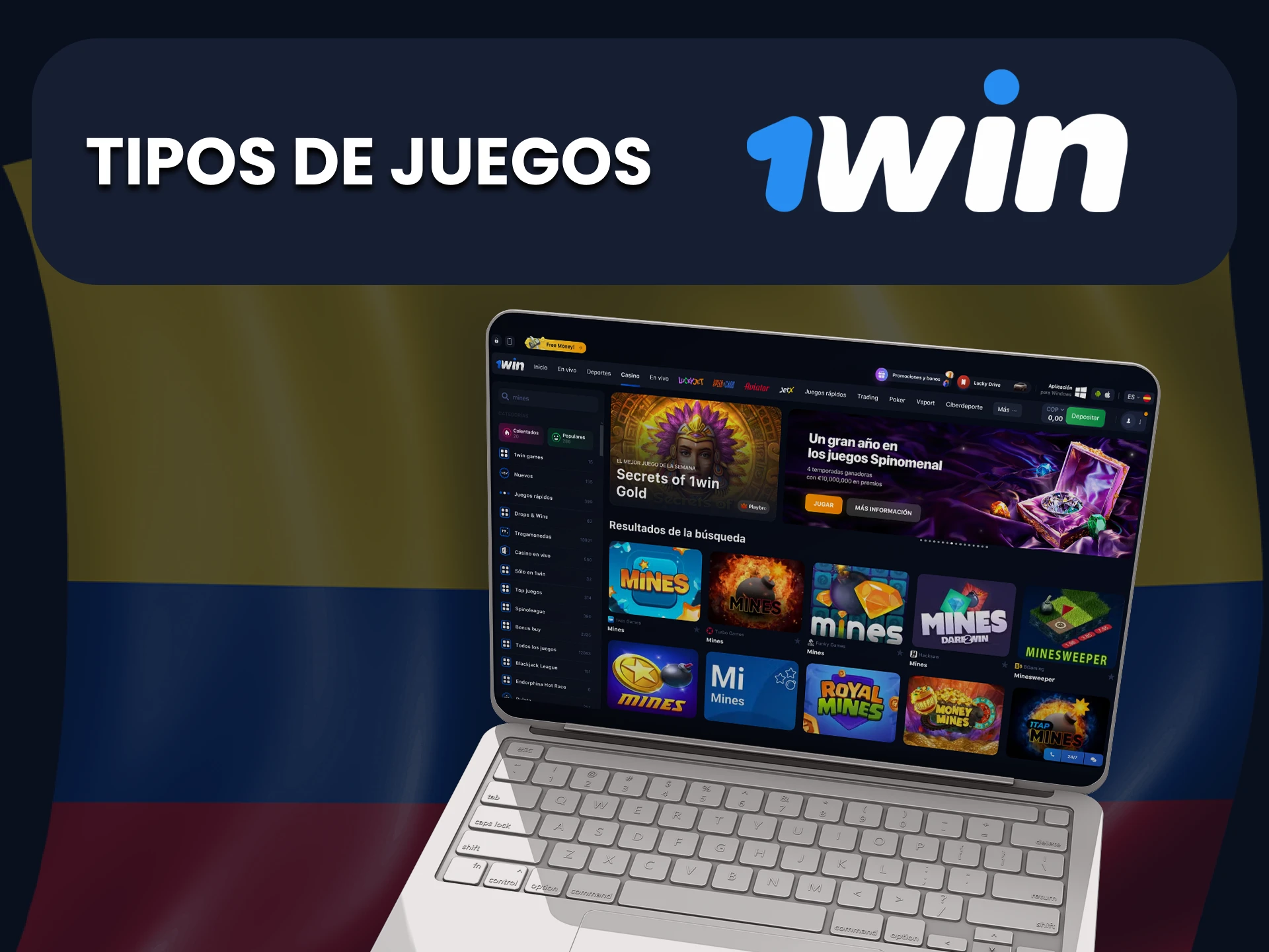 Visita la sección de casino en 1win y elige tu juego de Minas.