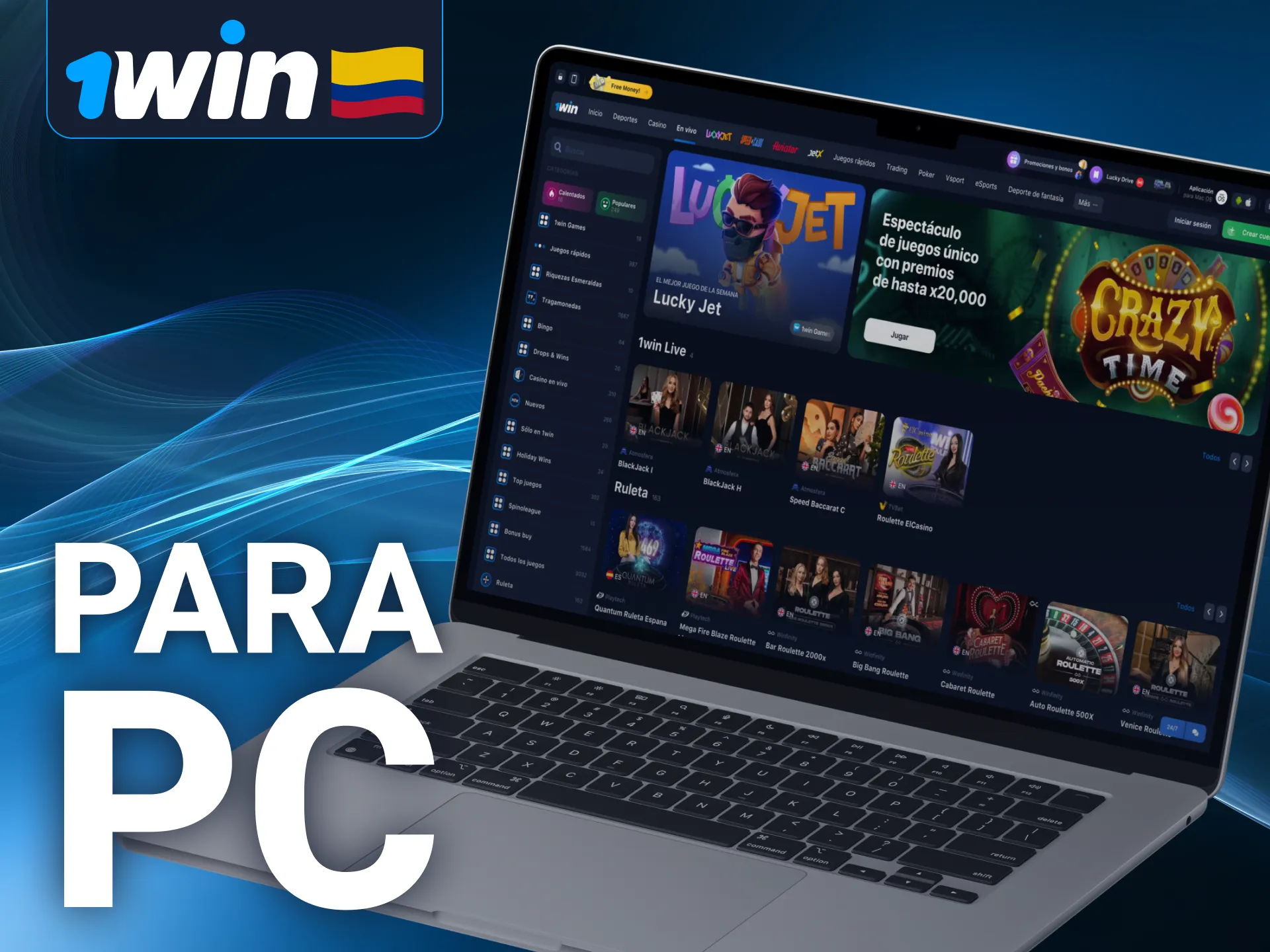 Puede utilizar la 1Win app Colombia PC en cualquier dispositivo Windows e iOS.
