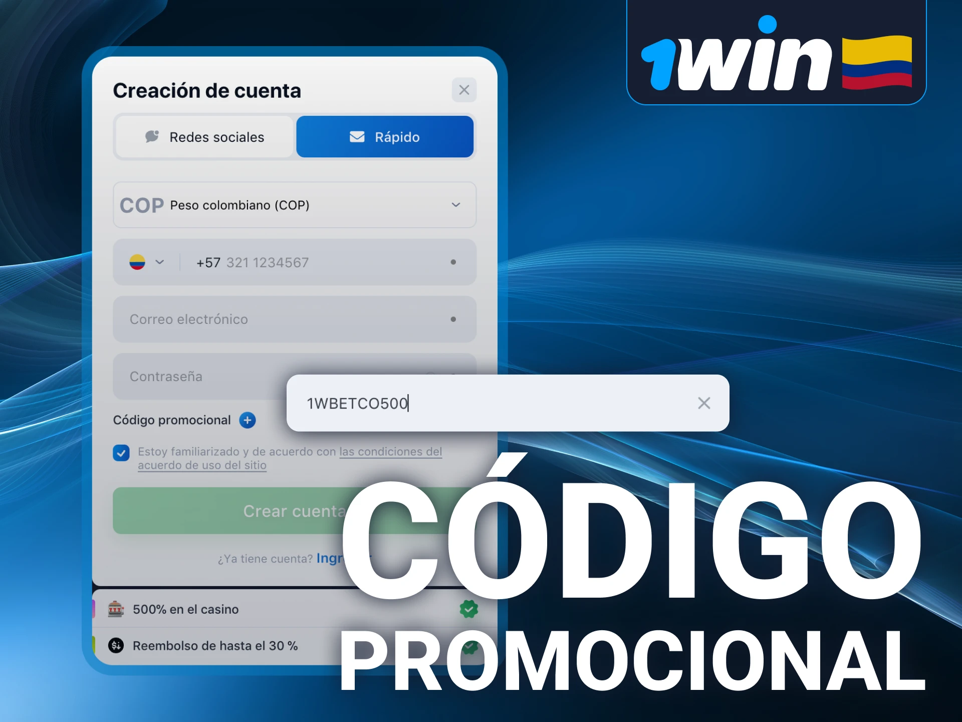 Al introducir un código promocional 1WBETCO500, recibirá bonificaciones de 1win.