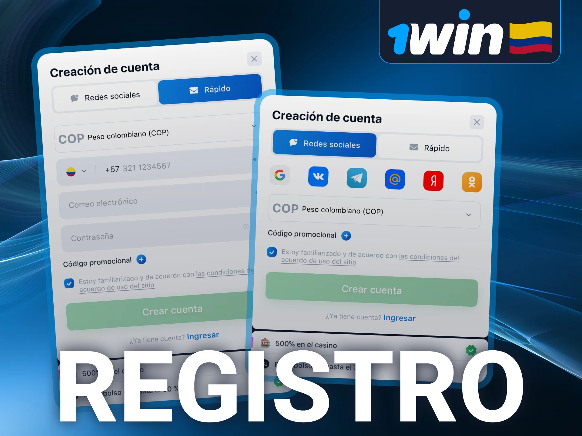Regístrese en el sitio web de 1win.
